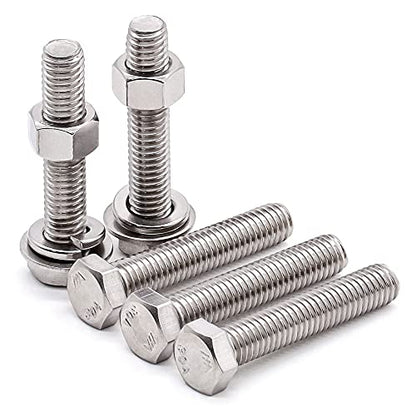 8 Sets Glvaner 5/16-18 x 2-3/4" Stainless Steel Hex Head Screws Bolts, Nuts, Flat & Lock Washers, 18-8 (304) Stainless Steel, Full Thread, Coarse Thread - size: 5/16-18 x 2-3/4"