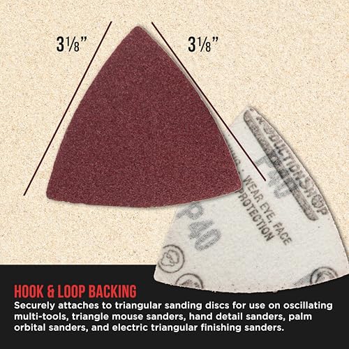 ProductionShop Premium 80 Grit Triangle Mouse Detail Sander Sandpaper Sheets, Box of 45 - Hook & Loop, Triangular Shaped Mouse Disc Pads - Oscillating Multi-Tools - Woodworking, Sand Furniture Paint - style: 80 Grit