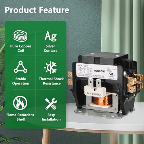 Wengart Air Conditioner Contactor,24V Coil 2 Pole 30 Amp Compatible with Condenser,Compressor,Air Conditioner,Refrigeration Systems,Heat Pump
