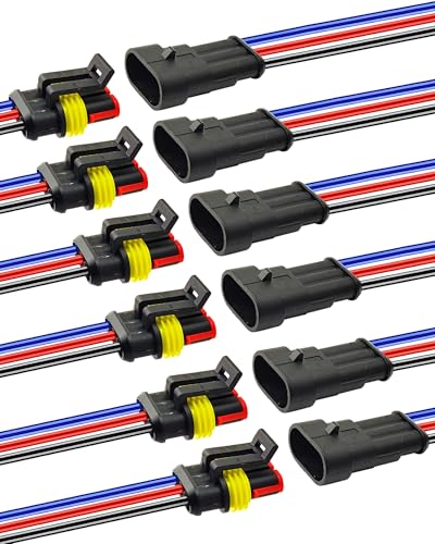 14AWG 3 Pin Waterproof Electrical Connector Quick Connect 6 Pack - size: 3 Pin