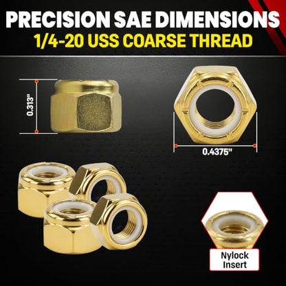Chenango Supply 1/4-20 USS Nylon Insert Lock Nuts, Grade 8 (50 Pieces) - size: 1/4-20 Nylock 50pcs