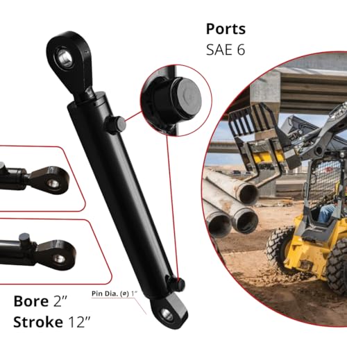 Double Acting Hydraulic Cylinder – Universal 2" Bore 12" Stroke, Swivel Eye (2x12) - color: 2" Bore, size: 12" Stroke