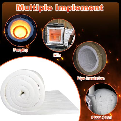 Ceramic Fiber Blanket, Rated to 2400°F, Size 24"x12", 1" Thick - size: 24"x12"
