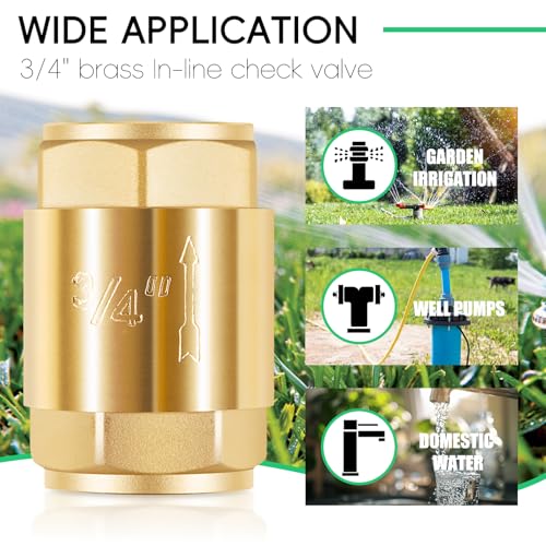 Brass In-Line Check Valve 3/4 Inch FNTP, One Way Water Hose Check Valve