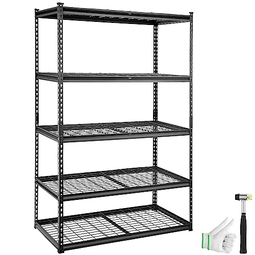 VEVOR Storage Shelving Unit, 5-Tier Adjustable, 2000 lbs Capacity, Heavy Duty Garage Shelves Metal Organizer Wire Rack, Black, 48" L x 24" W x 72" H for Kitchen Pantry Basement Bathroom Laundry Closet - color: Black, size: 48" L x 24" W x 72" H