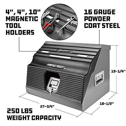 Powerbuilt 26 Inch Portable Slant Front Rapid Toolbox Tiered Tool Holders, 16 Gauge Steel, Weather-Resistant Lockable Magnetic Lid, Grey - 240102 - style: Hand Tool
