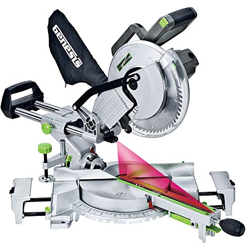 Genesis 15-Amp 10-Inch Sliding Compound Miter Saw with Laser Guide, Electric Brake, 60T Carbide-Tipped Blade, 12-Inch Crosscut Capacity, GMSDR1015LC - style: 10 inch Sliding Miter Saw