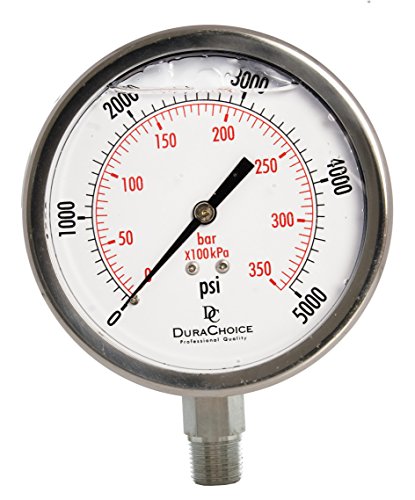 4" SS Oil Filled Pressure Gauge, 3/8" NPT Lower Mount, 5,000 PSI - size: [0-5,000 PSI]