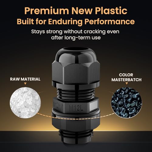 QILIPSU 10pcs M12L Long Thread Cable Gland Waterproof IP68 Nylon Strain Relief Cord Grip Cable Pass Through Wire Connector - size: M12L