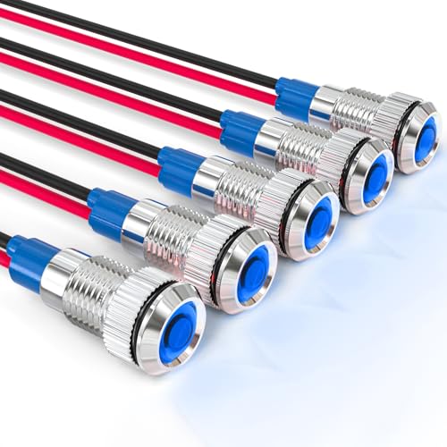 GASHER 5 PCS Energy Saving Indicator Light, LED Light 12V/24V/110V 20mA Panel Mount Light, Mounting Hole Size 8mm(5/16inch) Blue LED (110V) - color: Blue, size: 8MM（110V）