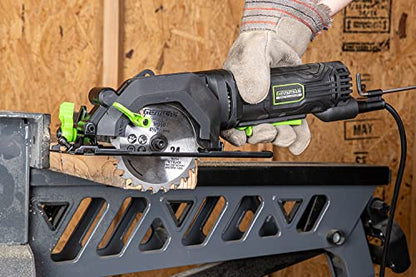 Genesis GCS445SE 4.0A 4-1/2-Inch Compact Circular Saw | 24T Carbide-Tipped Blade | 3,500 RPM | 45° Bevel | Depth Adjustment | Parallel Guide | Vacuum Adapter - style: Mini Circular Saw 4-1/2"