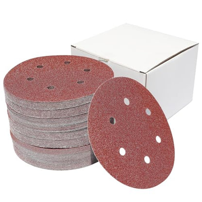 100 PCS 6 Inch 6 Holes Sanding Disc Assorted - 60 80 120 150 240 Grits, 6" Hook & Loop Backing Random Orbital Sandpaper Sander Paper for Automotive Paint, Woodworking Wood, Metal