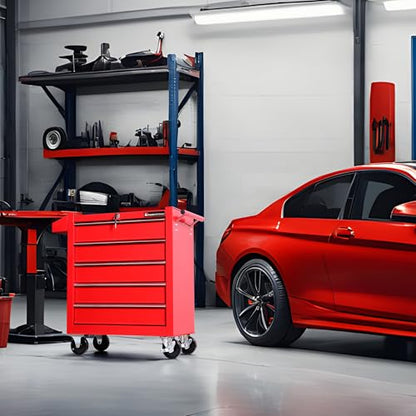 Tool Chest Heavy Duty Cart Steel Rolling Tool Box 5 Drawer Cart (TZ35 Red) - color: Red