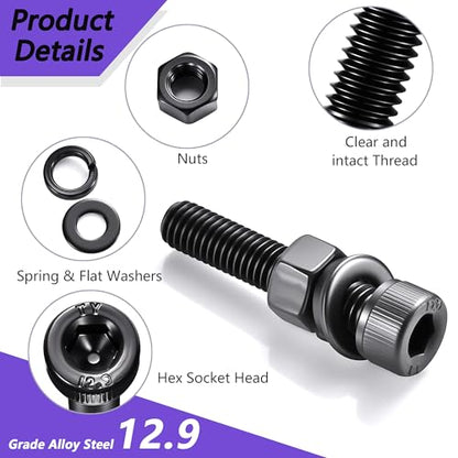 176PCS M6 Hex Socket Head Cap Screws Assortment Kit, 12.9 Grade Alloy Steel Black Zinc Plated M6x8/10/12/16/20/25/30/35mm Bolts Nuts Washers Set, Anti Rust Hardware for 3D Printer DIY Machinery Repair - size: M6 176pcs