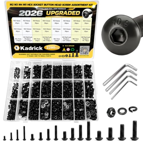 2280PCS M2M3M4M5 Metric Hex Socket Button Head Screws Assortment Kit - size: M2-M5 2000Pcs