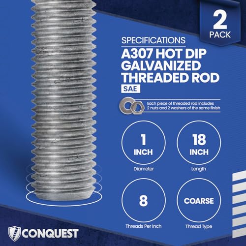 Conquest A307 Hot Dip Galvanized Threaded Rod 1"-8 x 18 - size: 1"-8 x 1.5'