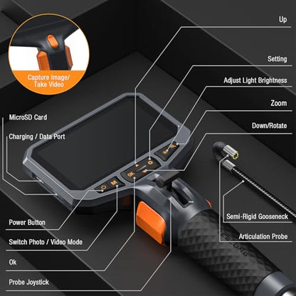 Teslong 10FT Articulating Borescope for Mechanic Automotive HVAC Wall Drain
