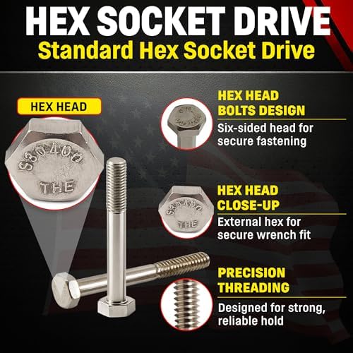 Chenango Supply 1/4-20 x 3 Stainless Hex Head Bolts - size: 1/4-20x3"(50pcs)