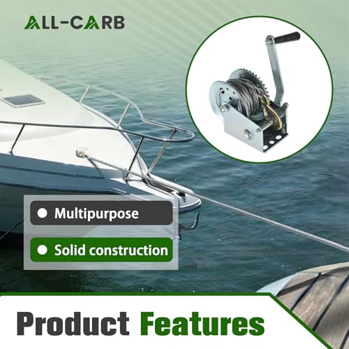 ALL-CARB 1200lbs Heavy Duty Hand Winch Boat Winch with 10m 32ft Steel Cable for Boat Trailer