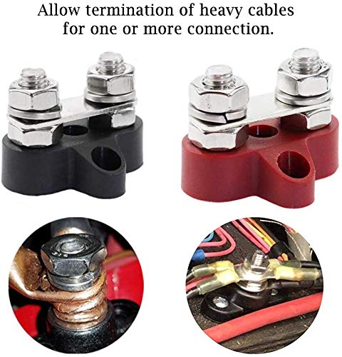 Heart Horse Bus Bar Terminal Block, Battery Power Stud Junction Post, M8 Power Distribution Block for Truck RV Boat, Heavy Duty Stainless Steel 48V 250A(2 pcs Red + 2pcs Black, 5/16") - size: 5/16"
