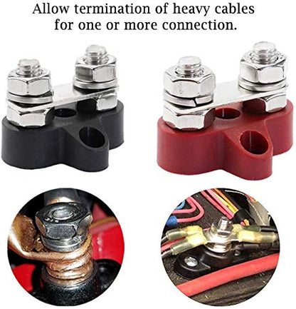 Heart Horse Bus Bar Terminal Block, Battery Power Stud Junction Post, M8 Power Distribution Block for Truck RV Boat, Heavy Duty Stainless Steel 48V 250A(2 pcs Red + 2pcs Black, 5/16") - size: 5/16"