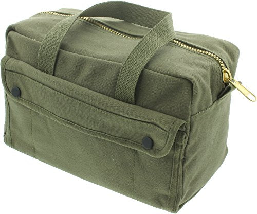 ARMYU Heavy Duty Small Tool Bag Tactical Cotton Canvas Mechanics Bag, 11" x 7" x 6", Olive - Brass Zipper - color: Olive - Brass Zipper