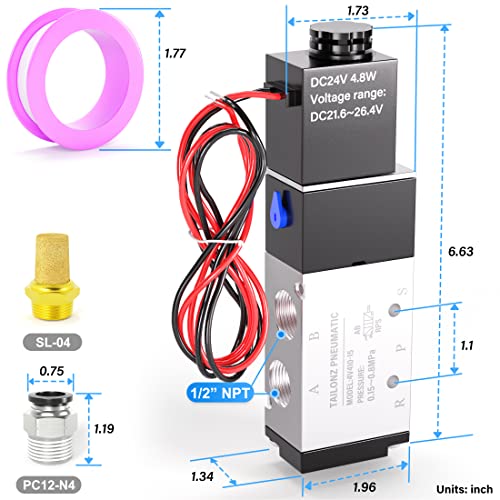 TAILONZ 1/2"NPT DC24V Solenoid Valve 2Position 5Way Outlet wire 4V410-15 - color: DC24V, size: 2 Position 5 Way-1/2"NPT