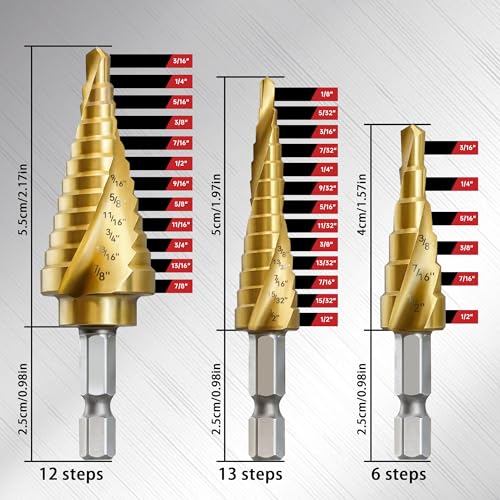 3Pcs 1/4" Hex Shank HSS Step Drill Bit Set - size: 3pcs