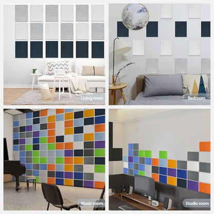 12 Pack Rectangle Acoustic Panels Self Adhesive Sound Proof Foam - color: Silver/Gray, size: Rectangle 16×12in 12pcs