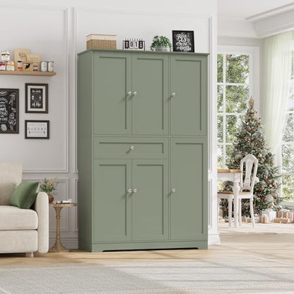 HOSTACK 68" Tall Kitchen Pantry Storage Cabinet with Doors & Shelves, Green - color: Sage Green