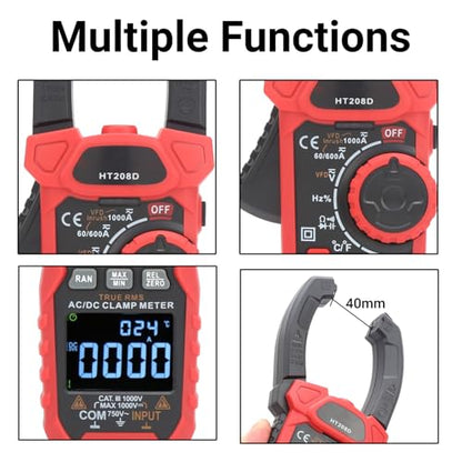 Digital Clamp Meter Multimeter HT208D 6000 Counts AC DC Voltage Current NCV Tester with Frequency Measurement