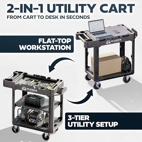 Olympia Tools 2-in-1 Heavy Duty Rolling Garage Utility Cart, Black, 660 Lb - size: 600 Lb