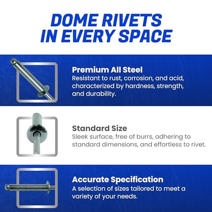Fastenere Pop Rivets - 1/4" x 7/8" (25 pcs) Heavy Duty, Open-End, Low Carbon Steel, Dome-Head Blind Rivets, Corrosion-Resistant & High Shear Strength, 8-14 Gap 0.751"-0.875" - size: 1/4" x 7/8" (8-14) (25 Pack)