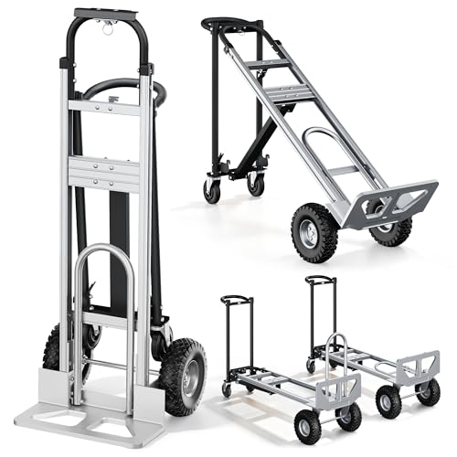 LDHTHOPI 4-in-1 Convertible Hand Truck Dolly, 850Lbs Heavy Duty Folding Cart with Wheels & Non-Slip Handle, Aluminum Alloy Portable Dolly for Moving Home, Office, Warehouse (Black) - color: Black-large
