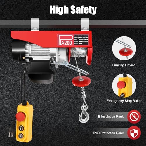 Electric Hoist, 200kg/440lbs Electric Winch, Steel Electric Lift, 110V Electric Hoist with Remote Control and Single/Double Slings for Lifting in Factories, Warehouses, Construction Site - size: 200kg/440lbs