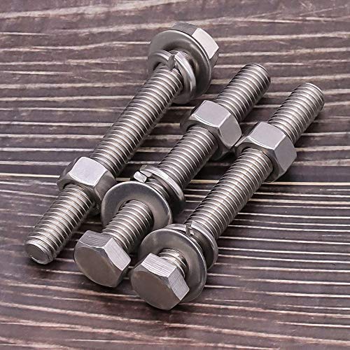(10 Sets) M6-1.0 x 60mm Hex Bolt Kit, 304 Stainless Steel (18-8), Includes Hexagon Head Screws and Nuts, Flat & Lock Washers, Full Coarse Thread, for Machinery, Automotive, DIY - size: M6 x 60mm