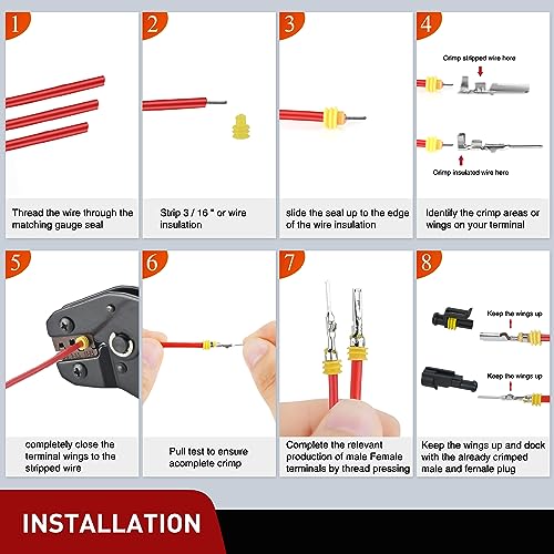 Nilight 120PCS 1 Pin Electrical Connector ‎Plug with Male Female Terminals - size: 1Pin Connector 200Pcs