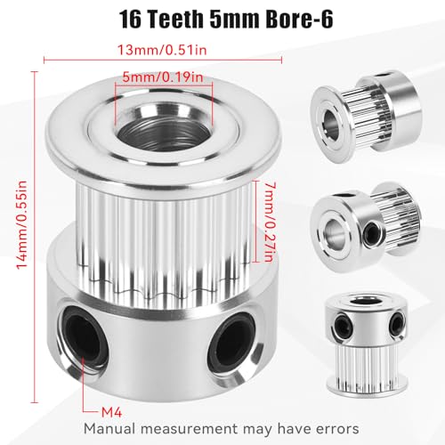 6 Pack GT2 Timing Belt Pulley 16 Teeth,5mm bore,synchronous Pulley - size: 16T-B5-6
