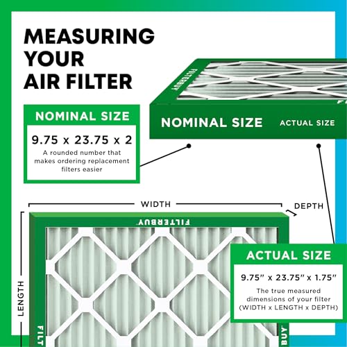 Filterbuy 9.75x23.75x2 Air Filter MERV 13 Smoke & Allergy Defense (4-Pack) - size: 9.75x23.75x2