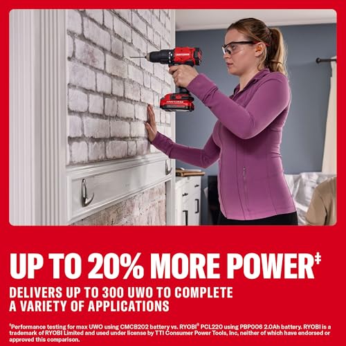 CRAFTSMAN 20V MAX 1/2 Cordless Hammer Drill, Includes Battery (2 Ah), Charger and Double Ended Bit, Variable Speed Power Hammer Drill with LED Light (CMCD712D1)