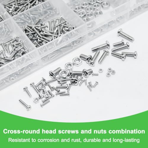 2050Pcs 304 Stainless Steel Metric Micro Screws Nuts Assortment, M1 M1.2 M1.4 M1.6 M1.7 M2 M2.5 M3 Sizes, Phillips Pan Head, Fully Threaded Kit for Arduino, RC Models, Electronics, DIY Projects - size: M1/1.2/1.4/1.6/1.7/2/2.5/3-2050Pcs