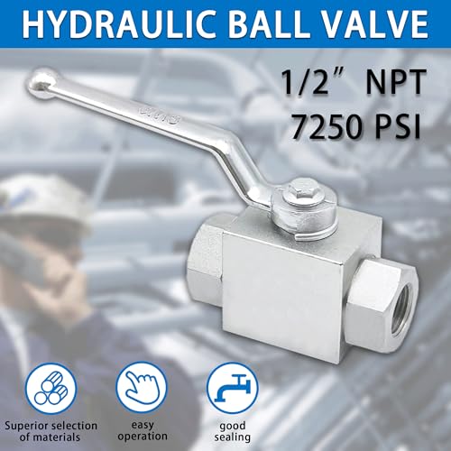TieMin High Pressure Hydraulic Ball Valve 1/2 Inch 7250 PSI (500 bar) High Pressure, Shut-Off 2 Way Hydraulic Ball Valve KHB 1/2" NPT - color: 1/2" NPT, size: 2-Way