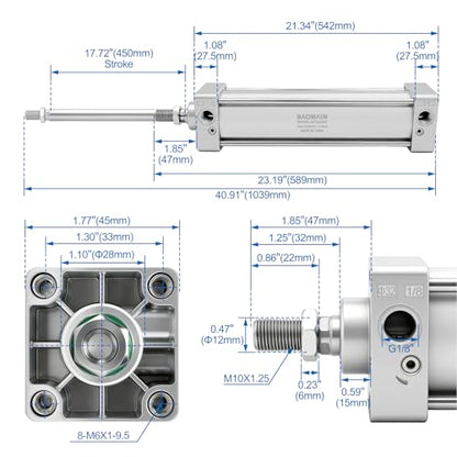 BAOMAIN Pneumatic Air Cylinder 1-1/4" Bore 17.72" Stroke SC32x450