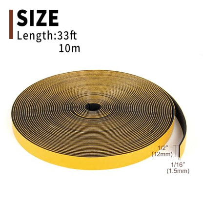 Yotache Thin Foam Tape Weather Stripping (.50) 1/2" Wide x 1/16" Thick - size: 1/2"x1/16"x33 FT
