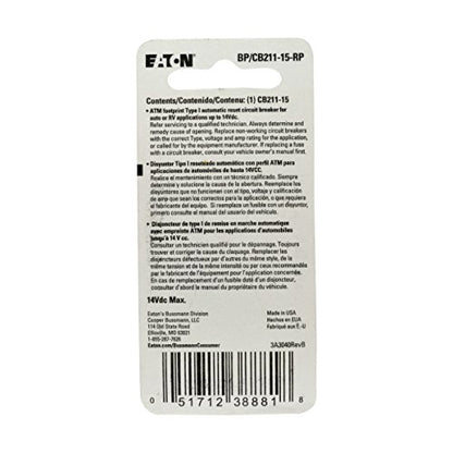Bussmann (BP/CB211-15-RP) 15 Amp Type-I ATM Mini Circuit Breaker