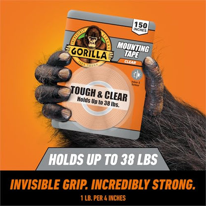 GORILLA Invisible Hold Mounting Tape, 1" x 150", Clear, 2-Pack - size: 2 - Pack