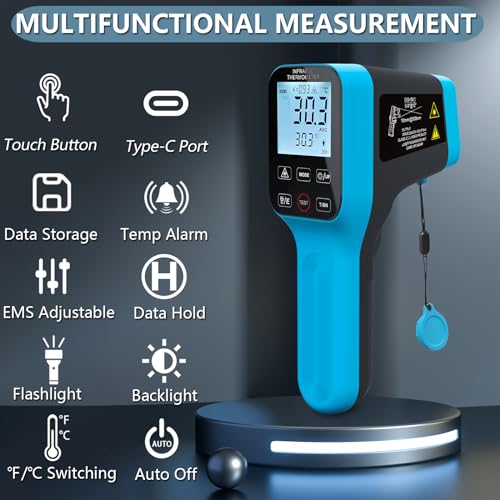 Infrared Thermometer Gun Rechargeable, -58℉~2912℉ High Temp Laser Industrial Thermometer, D:S=30:1 Touch Button Waterproof Pyrometer, Digital IR Temperature Gauge with Type-C Port (NOT for Human)