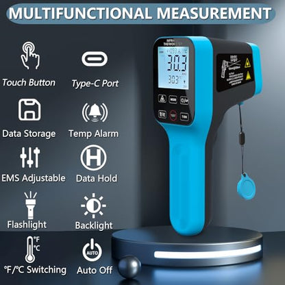 Infrared Thermometer Gun Rechargeable, -58℉~2912℉ High Temp Laser Industrial Thermometer, D:S=30:1 Touch Button Waterproof Pyrometer, Digital IR Temperature Gauge with Type-C Port (NOT for Human)