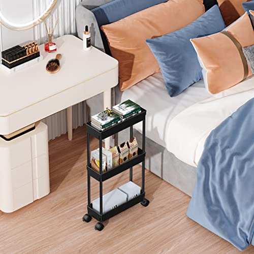 Sooyee 3 Tier Rolling Cart with Wheels, Black - color: Black, size: Slim 3 Tier