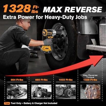 Impact Wrench for DeWalt Battery 1328Ft-Lbs (1800N.m) Impact Driver - color: Yellow+1328ft-lbs
